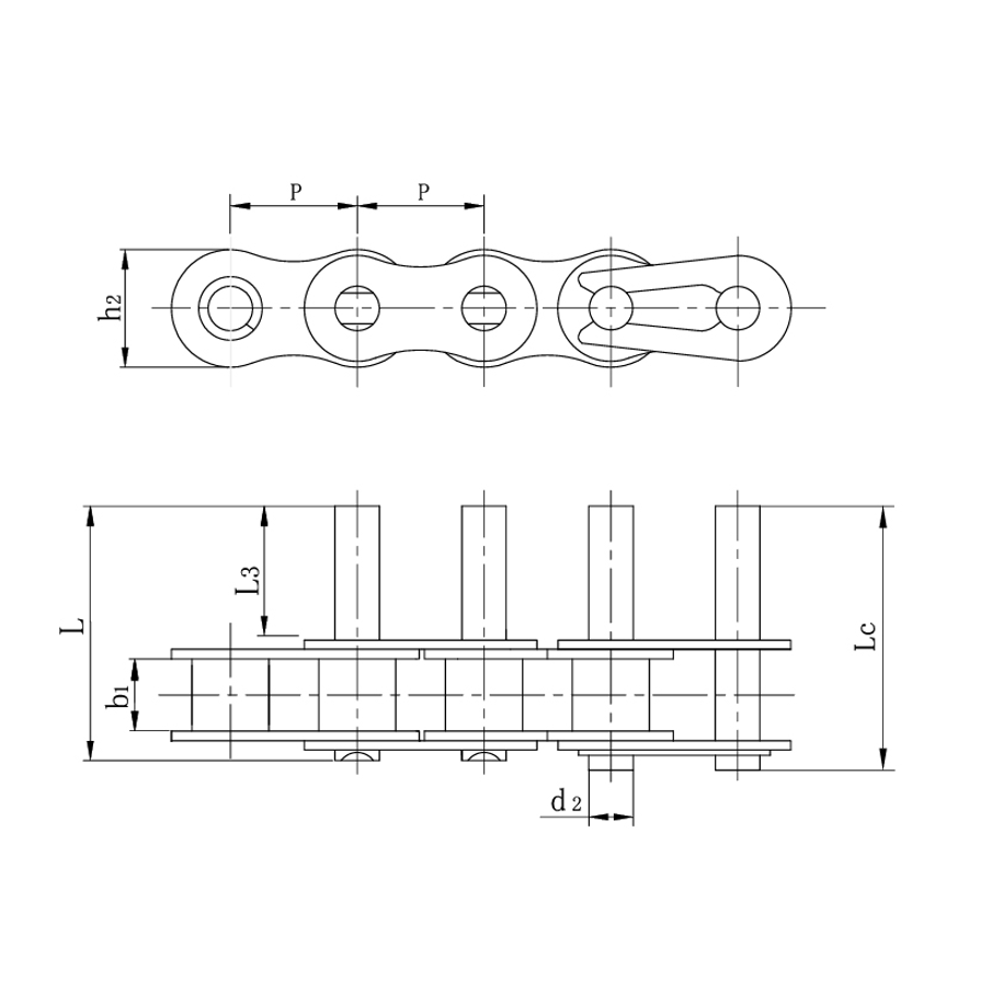 سلاسل ناقلة ذات درجة قصيرة ودبابيس ممتدة